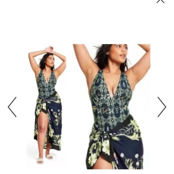 Target Womens Dainty Floral Tile Print Cheeky One piece swim plus matching saron - Picture 2 of 6